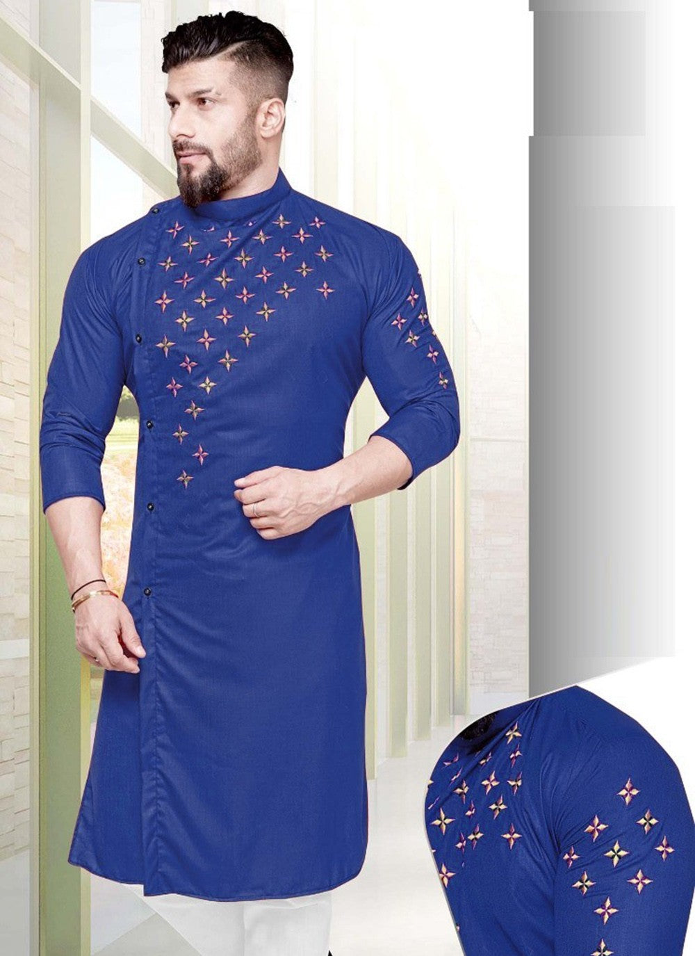 Resham Cotton Blue Kurta - M2258