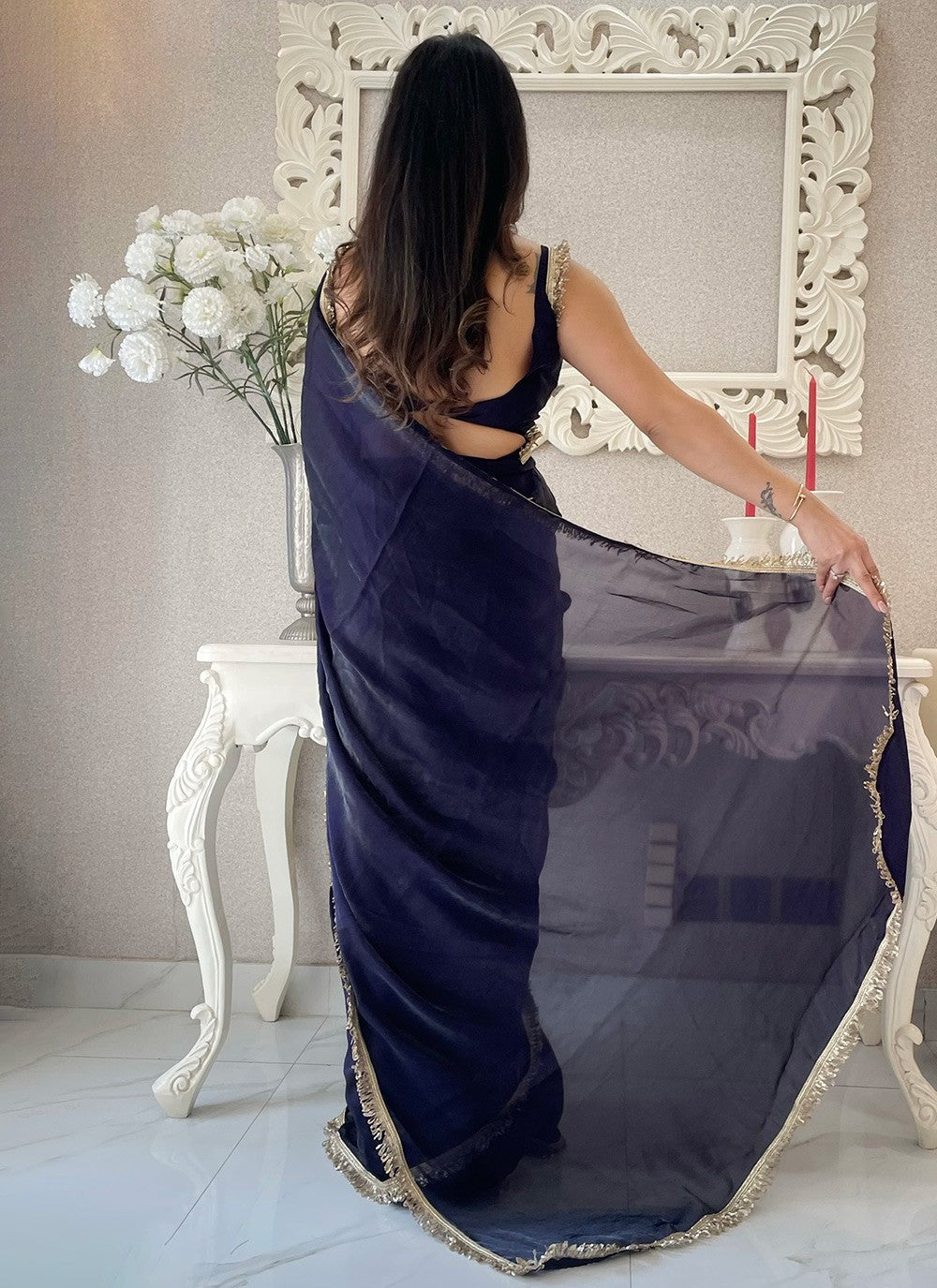 Embroidered Satin Blue Trendy Saree S15217