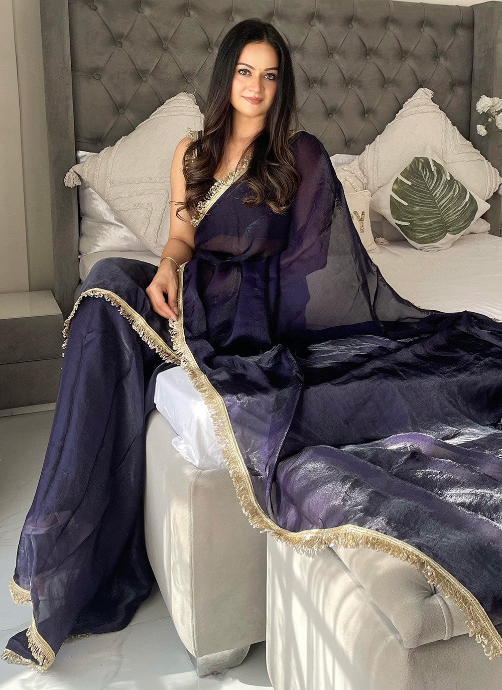 Embroidered Satin Blue Trendy Saree S15217