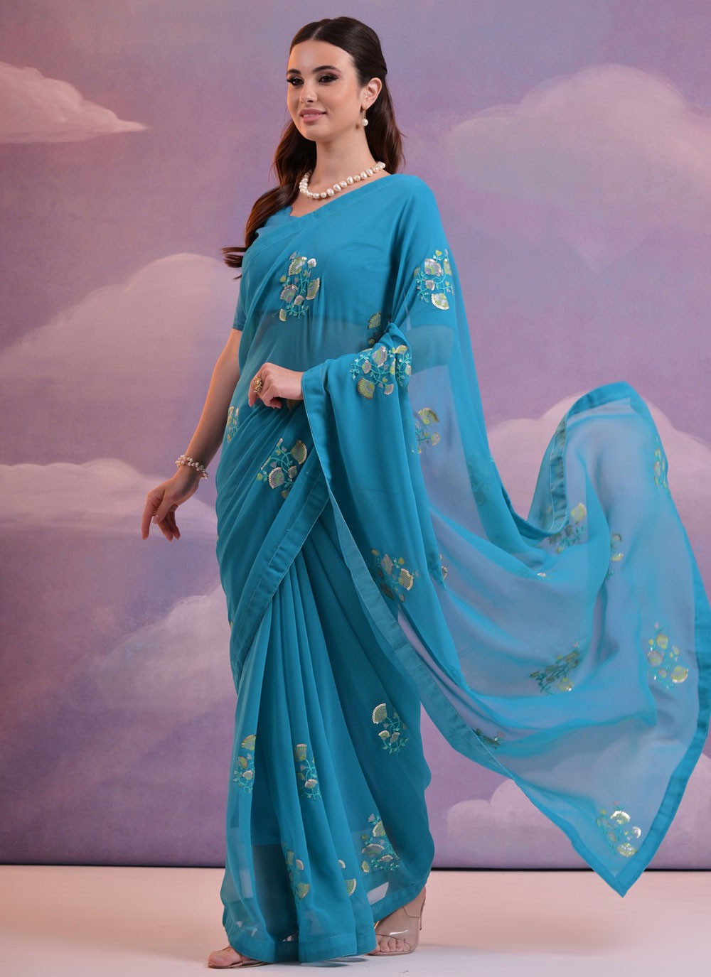 Contemporary Embroidered Georgette Saree - S7328