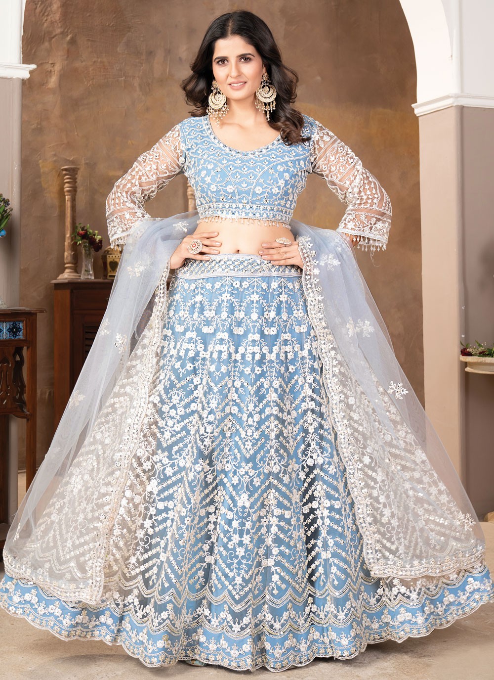 Cord Satin A - Line Lehenga - L2564