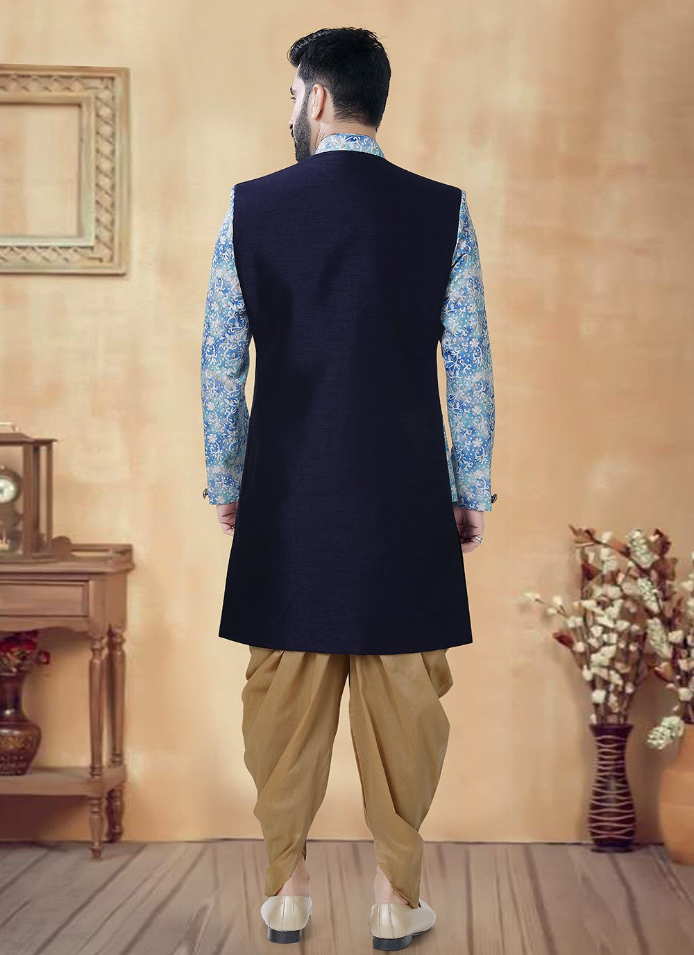 Embroidered Silk Blue Sherwani - M8501