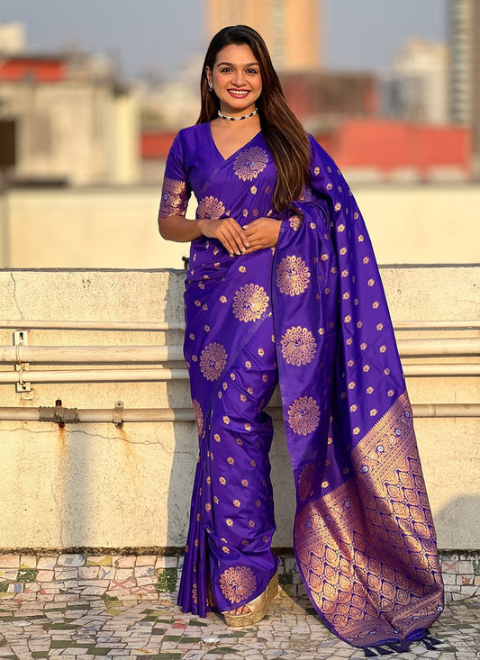 Woven Silk Blue Saree S14677