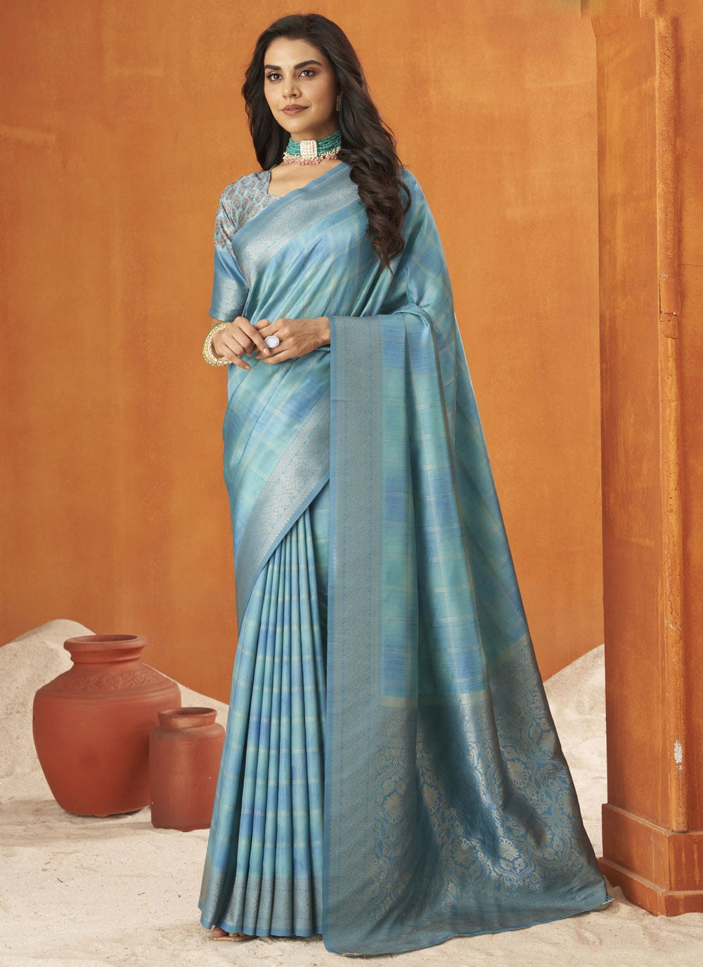 Contemporary Weaving Zari Blue Silk Saree S13500