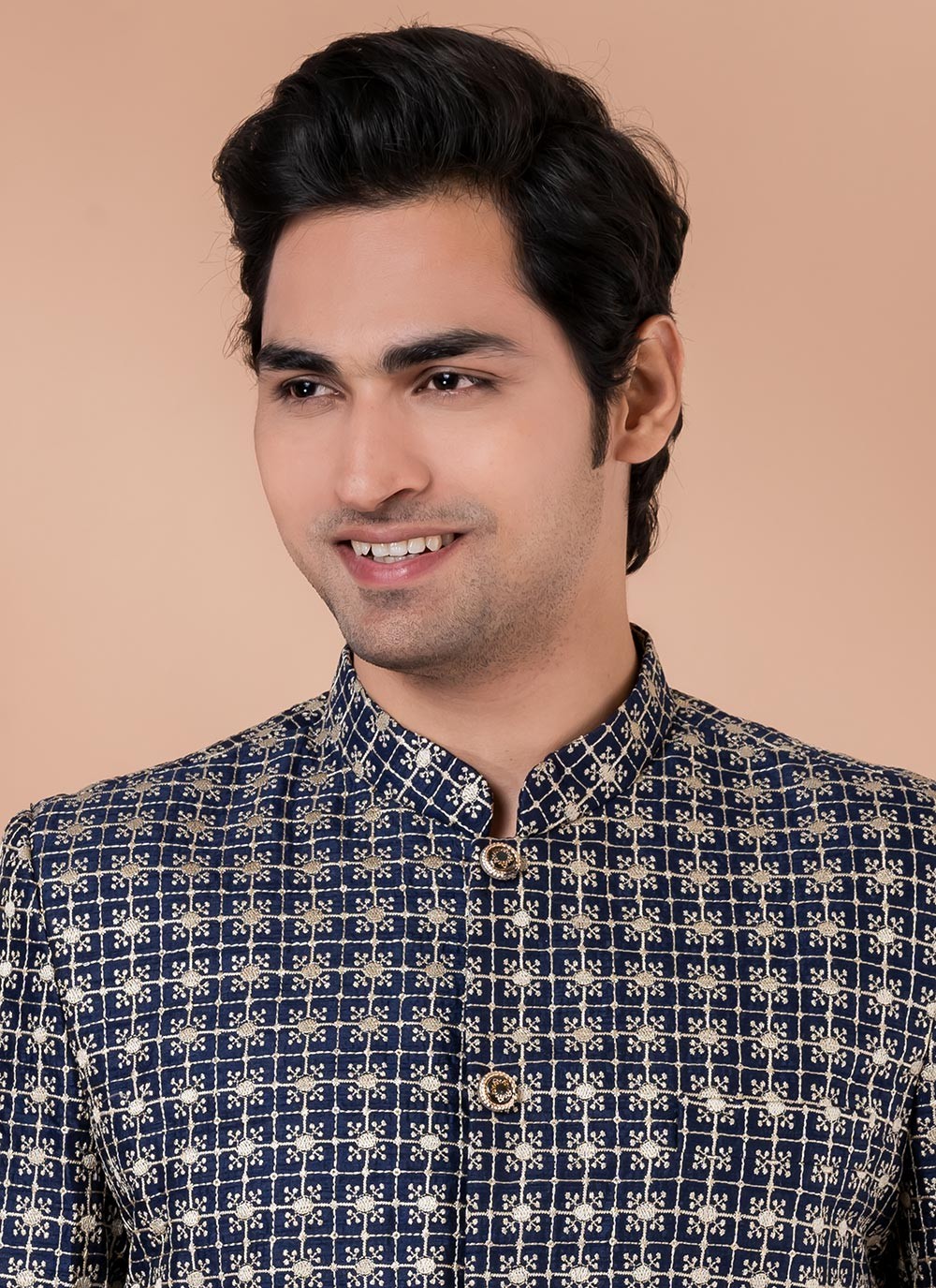 Embroidered Silk Blue Indo Western - M7055