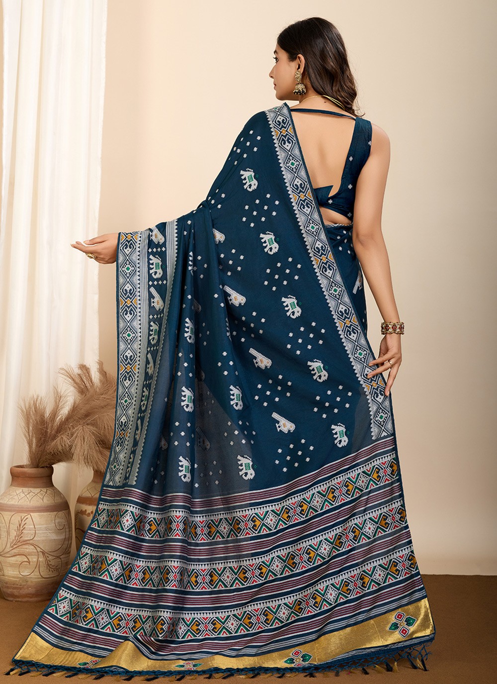 Contemporary Meenakari Blue Silk Saree S13484