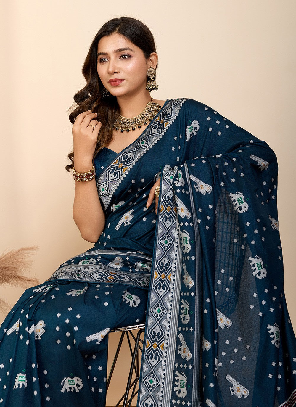 Contemporary Meenakari Blue Silk Saree S13484