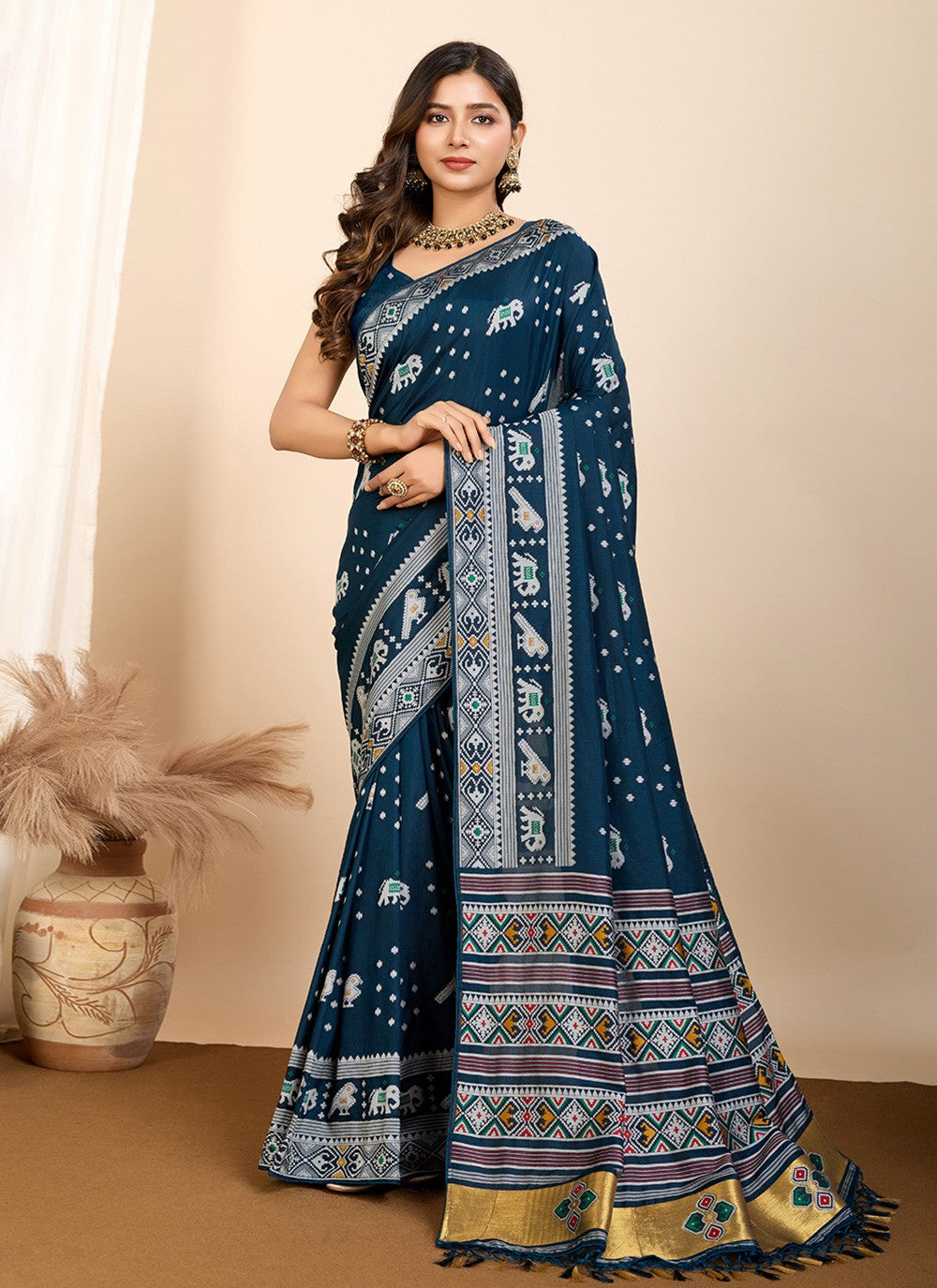 Contemporary Meenakari Blue Silk Saree S13484