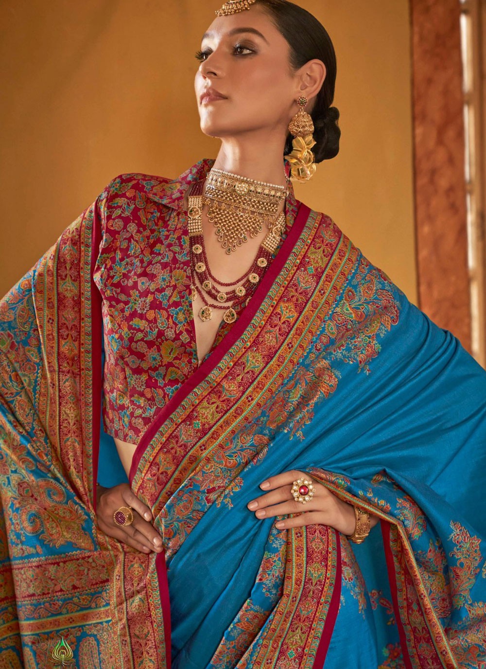 Printed Silk Blue Saree S14336