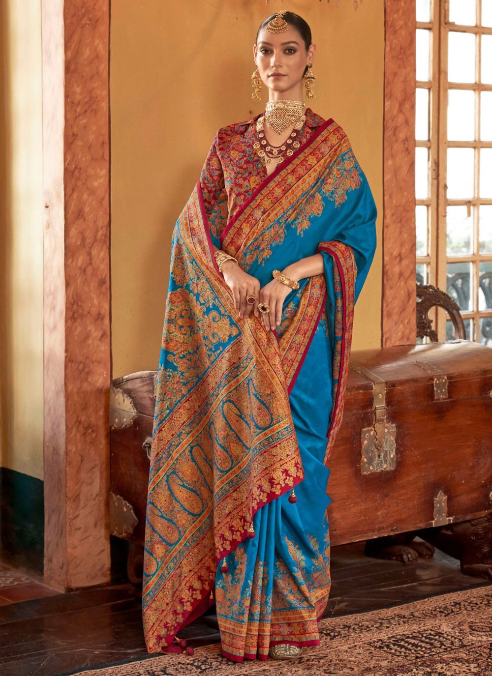 Printed Silk Blue Saree S14336