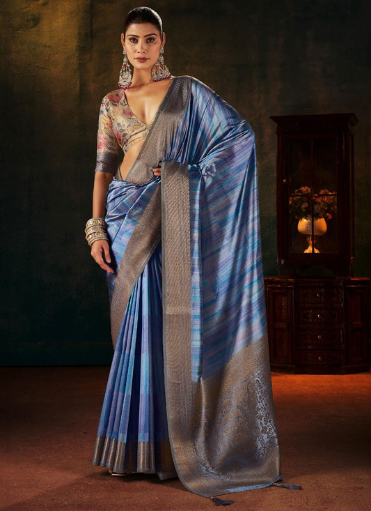 Blue Silk Contemporary Saree Weaving Zari S19256