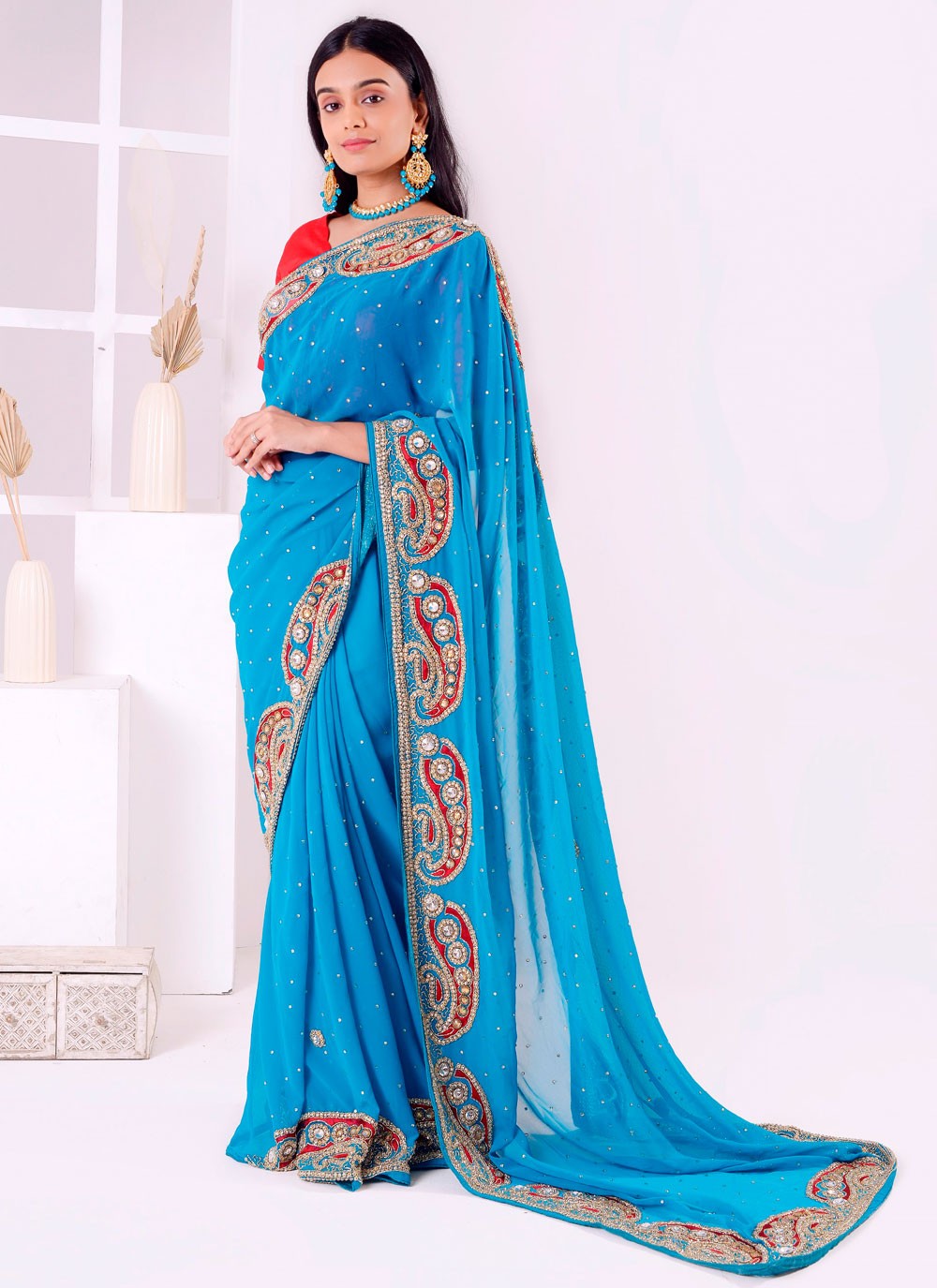 Classic Embroidered Georgette Saree - S7711