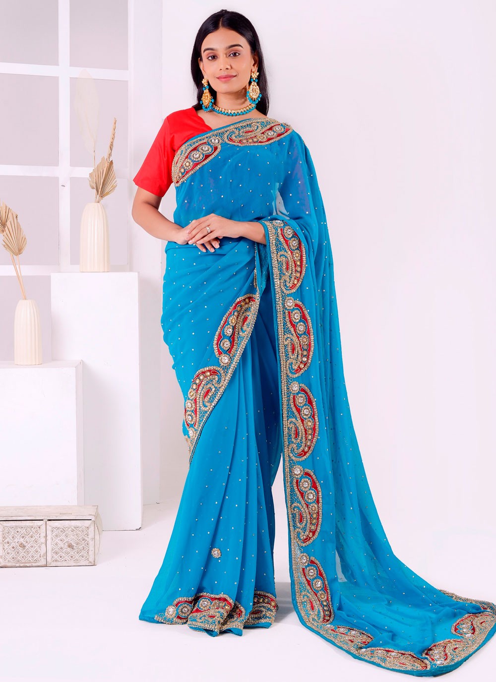 Classic Embroidered Georgette Saree - S7711