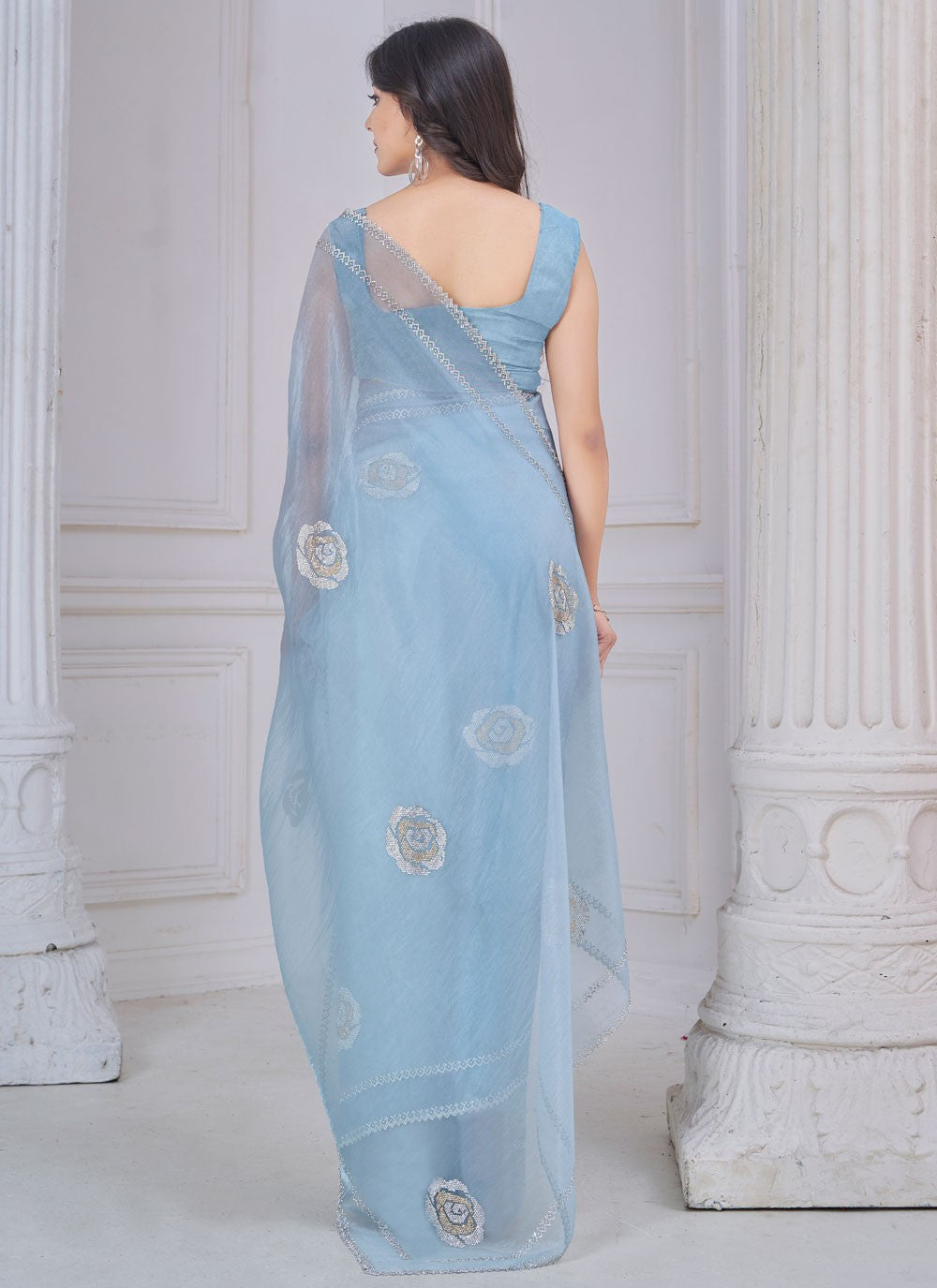 Swarovski Organza Blue Classic Saree S15119