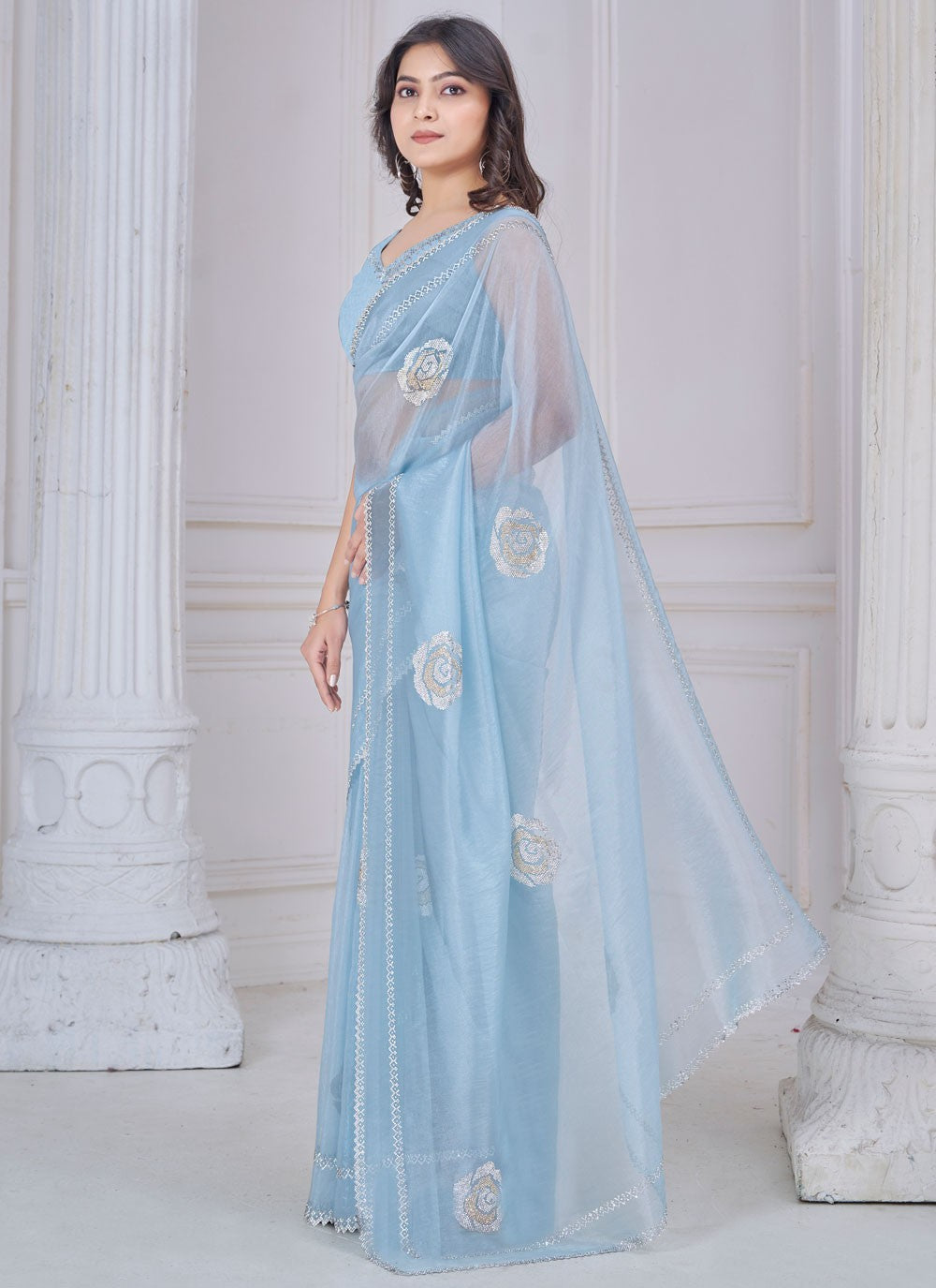 Swarovski Organza Blue Classic Saree S15119