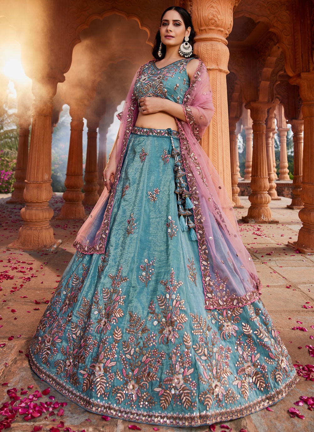 Tissue Engagement, Mehandi & Sangeet, Reception, Wedding A - Line Lehenga L3560