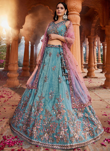 Tissue Engagement, Mehandi & Sangeet, Reception, Wedding A - Line Lehenga L3560