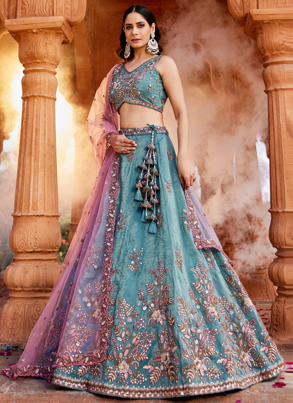 Tissue Engagement, Mehandi & Sangeet, Reception, Wedding A - Line Lehenga L3560