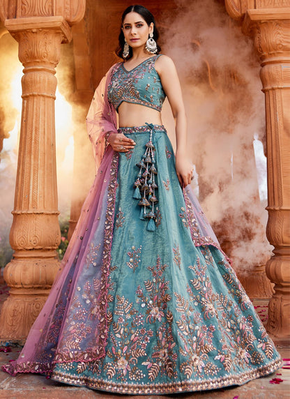Tissue Engagement, Mehandi & Sangeet, Reception, Wedding A - Line Lehenga L3560