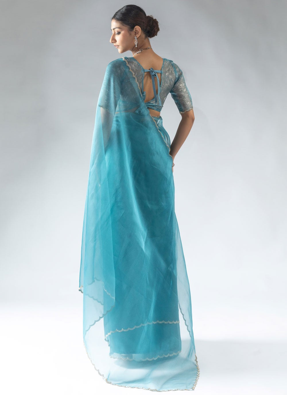 Border Work Organza Blue Traditional Saree S15594