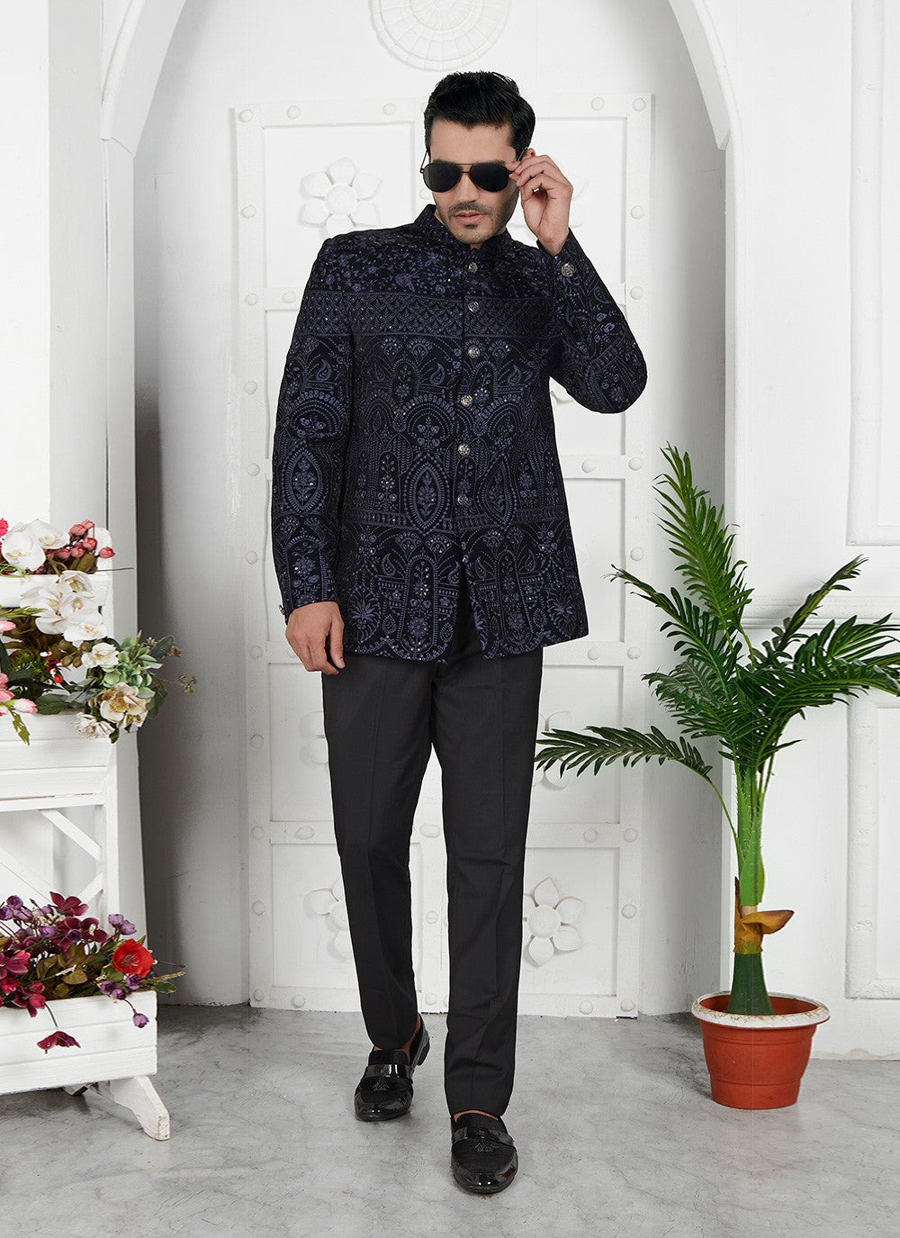 Fancy Work Velvet Blue Jacket Style - M6646