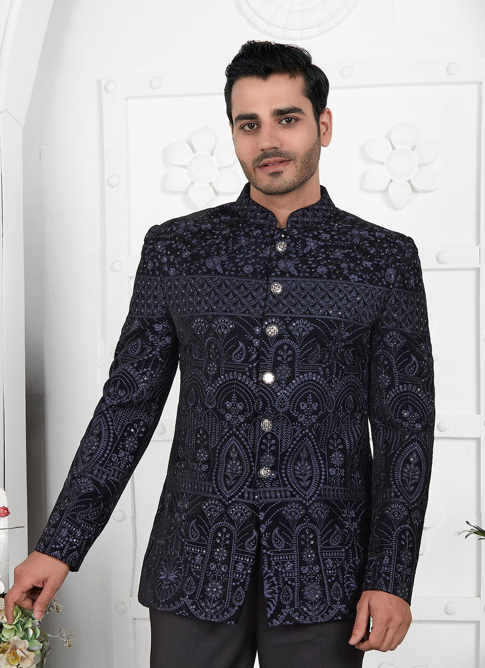 Fancy Work Velvet Blue Jacket Style - M6646