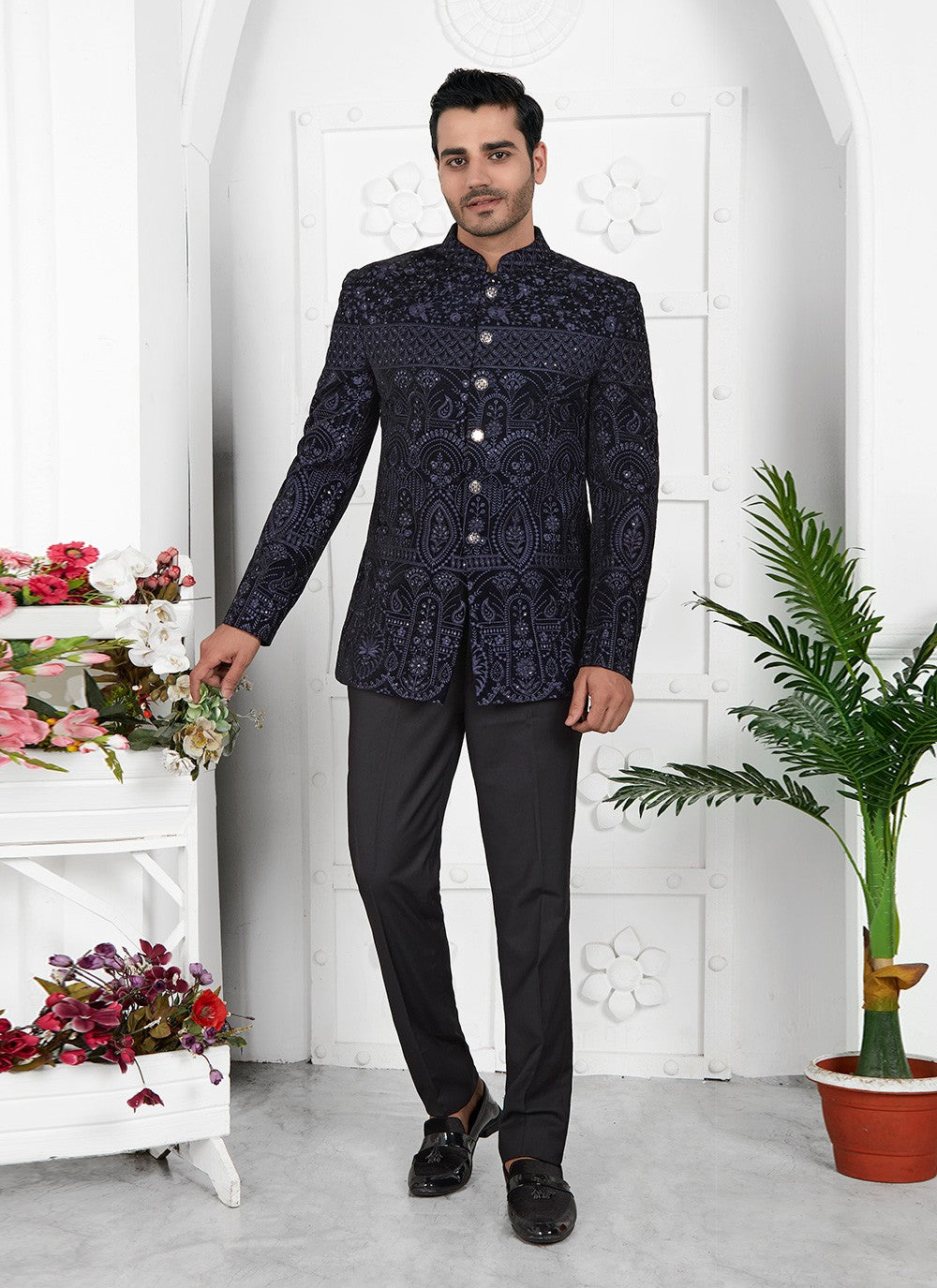 Fancy Work Velvet Blue Jacket Style - M6646