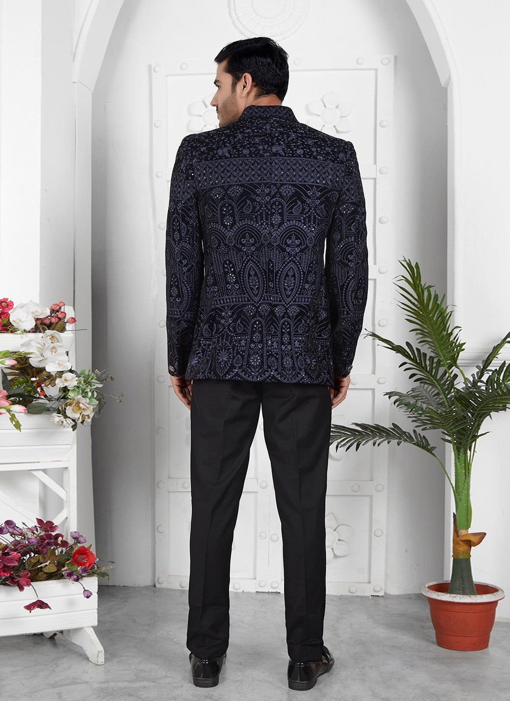 Fancy Work Velvet Blue Jacket Style - M6646