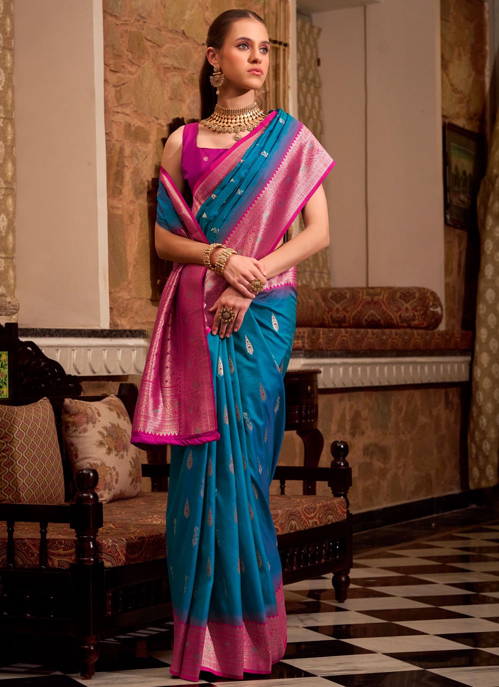 Blue Silk Trendy Saree Weaving Zari, Zari S15733