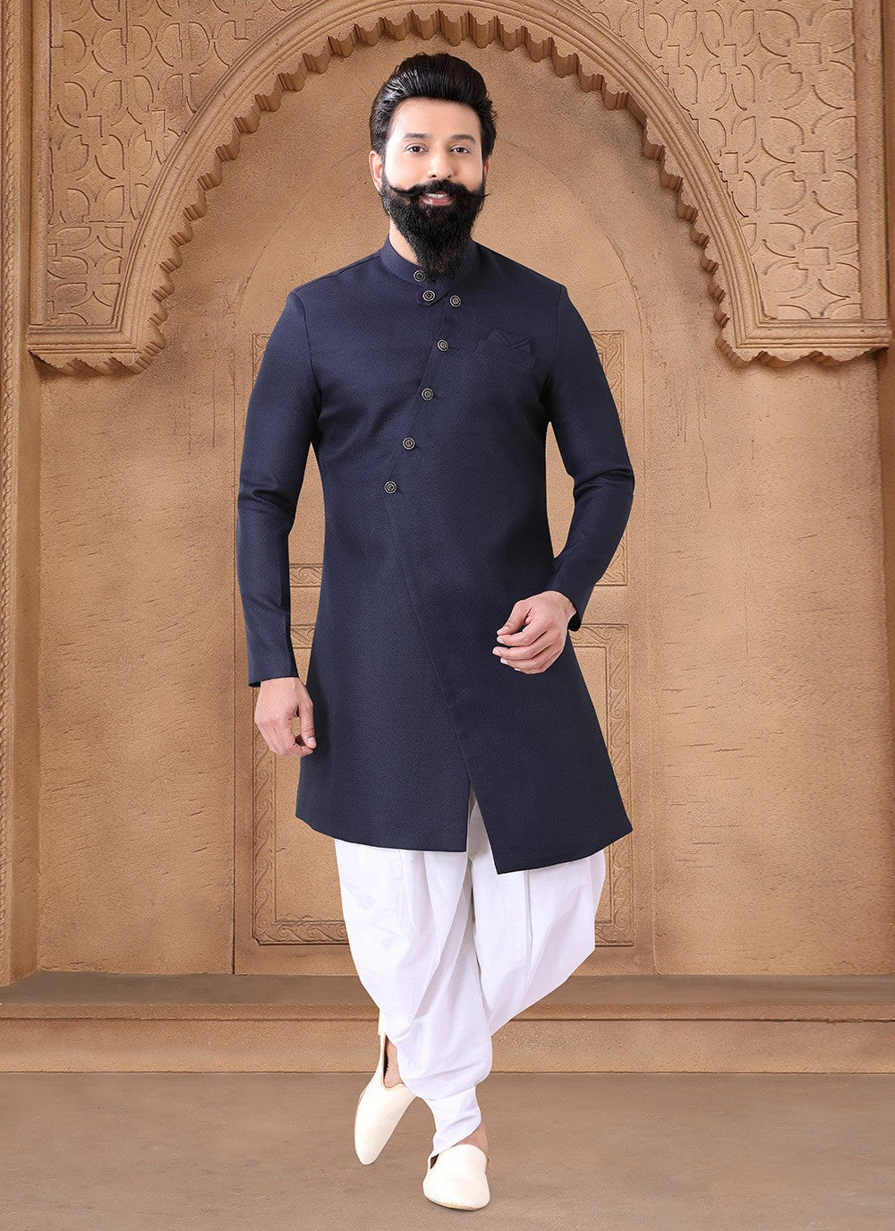 Buttons Silk Blue Sherwani - M7643