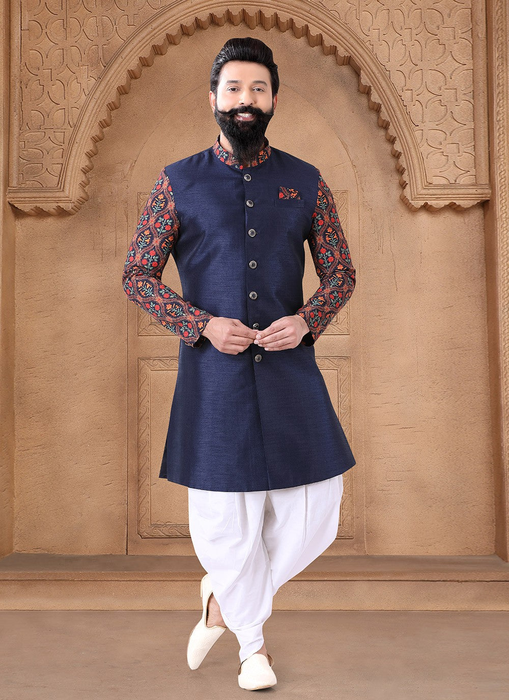 Designer Silk Blue Sherwani - M7644
