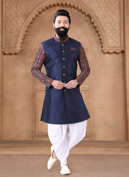 Designer Silk Blue Sherwani - M7644