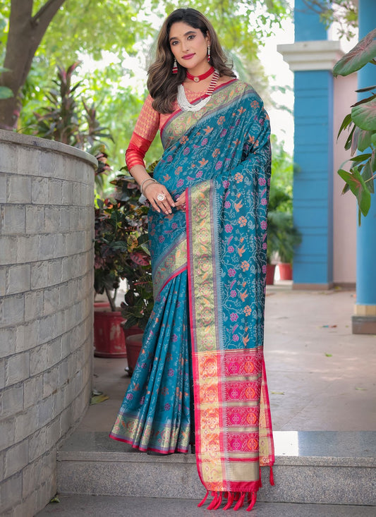 Classic Saree Woven Blue Patola Silk Saree S12437