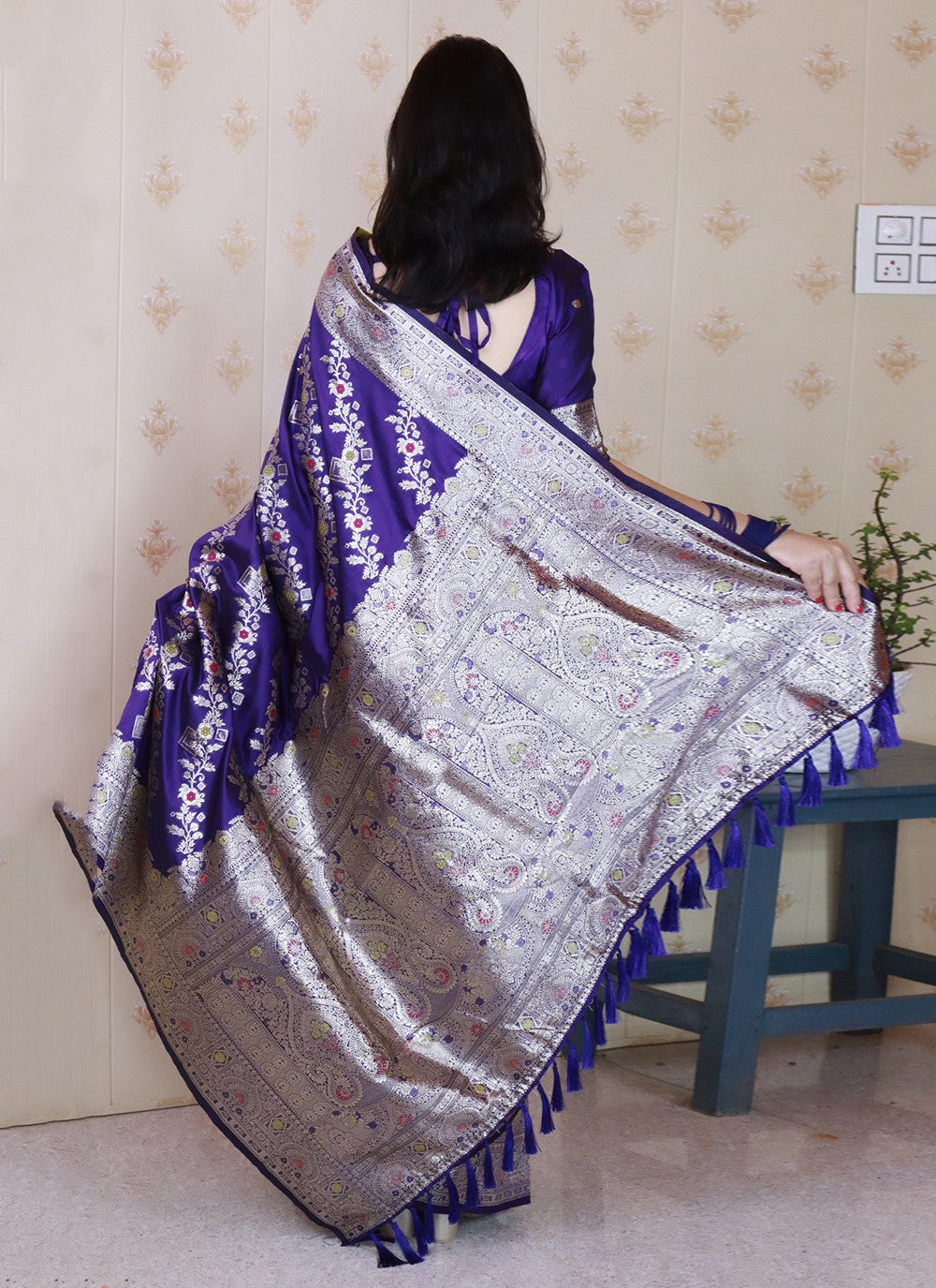 Blue Banarasi Silk Contemporary Saree Woven S19529