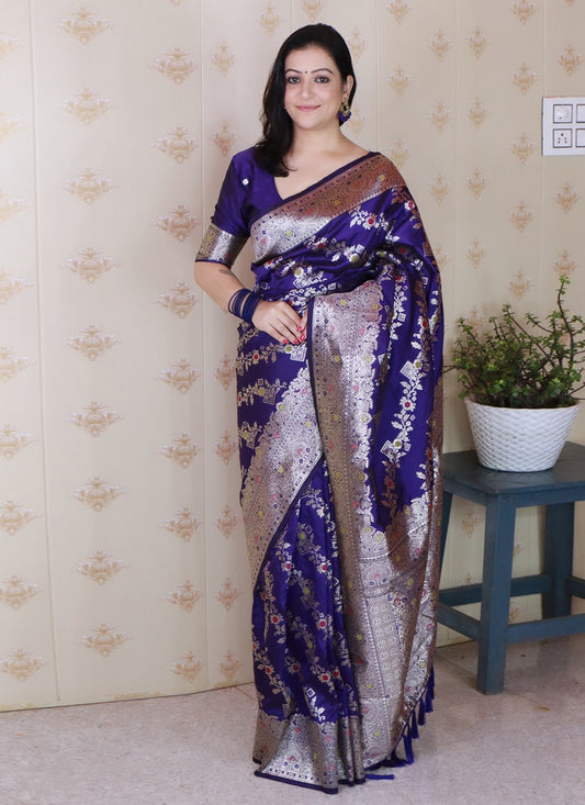 Blue Banarasi Silk Contemporary Saree Woven S19529