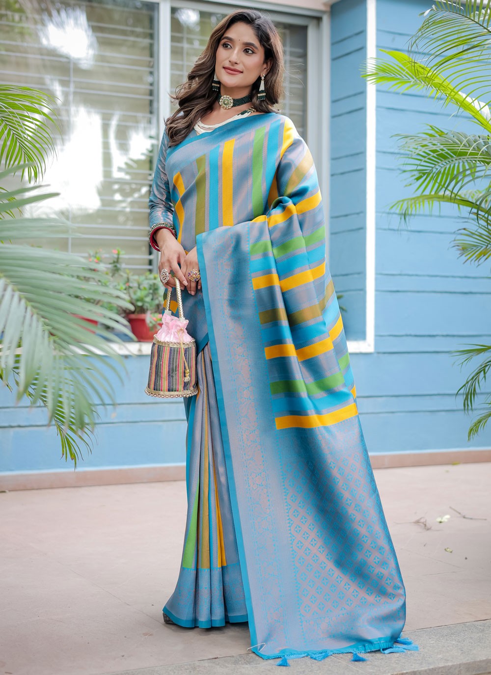 Contemporary Woven Blue Kanjivaram Silk Saree S12503