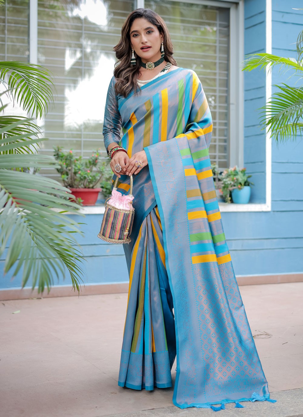 Contemporary Woven Blue Kanjivaram Silk Saree S12503