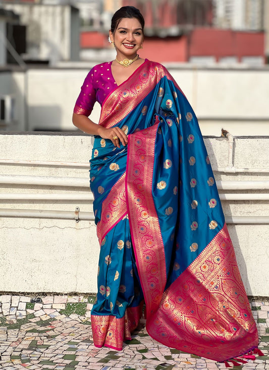 Blue Silk Trendy Saree Woven S16869