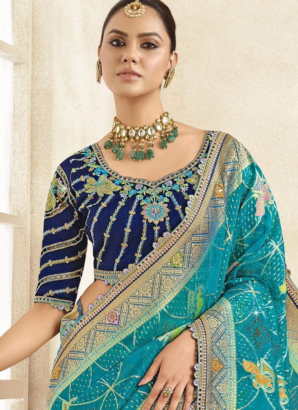 Cut Work Silk Blue Classic Saree S15464