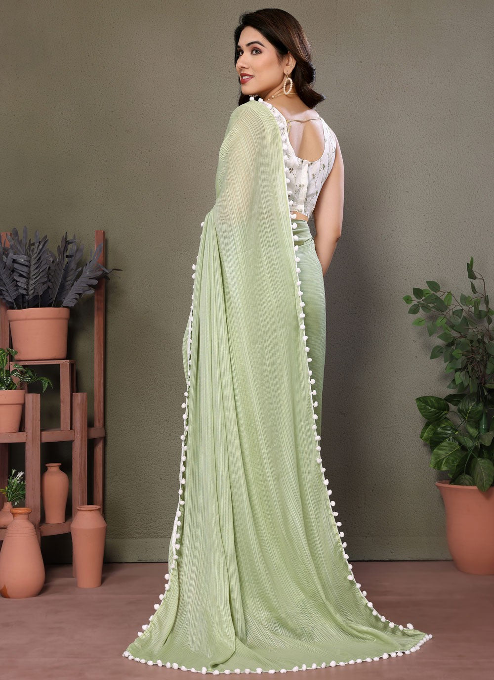 Classic Saree Border Work Sea Green Banglori Silk S12477