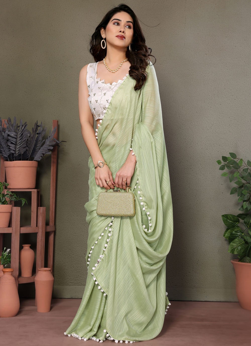 Classic Saree Border Work Sea Green Banglori Silk S12477