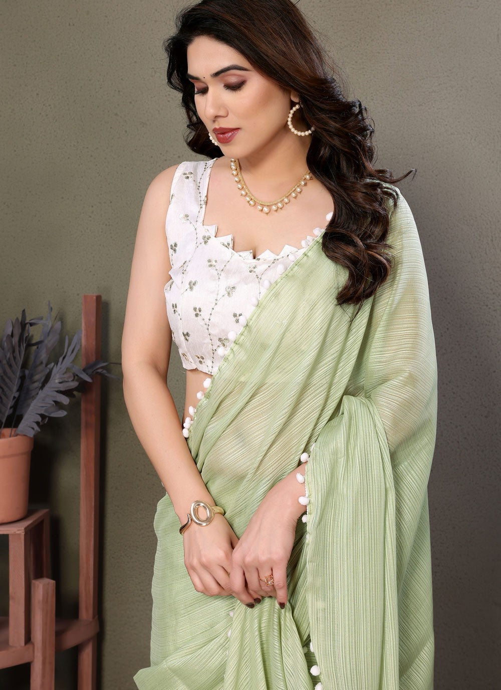 Classic Saree Border Work Sea Green Banglori Silk Saree S12477