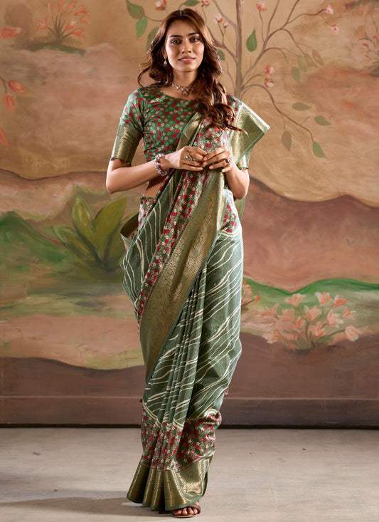 Border Work Pure Dola Green Trendy Saree S15047