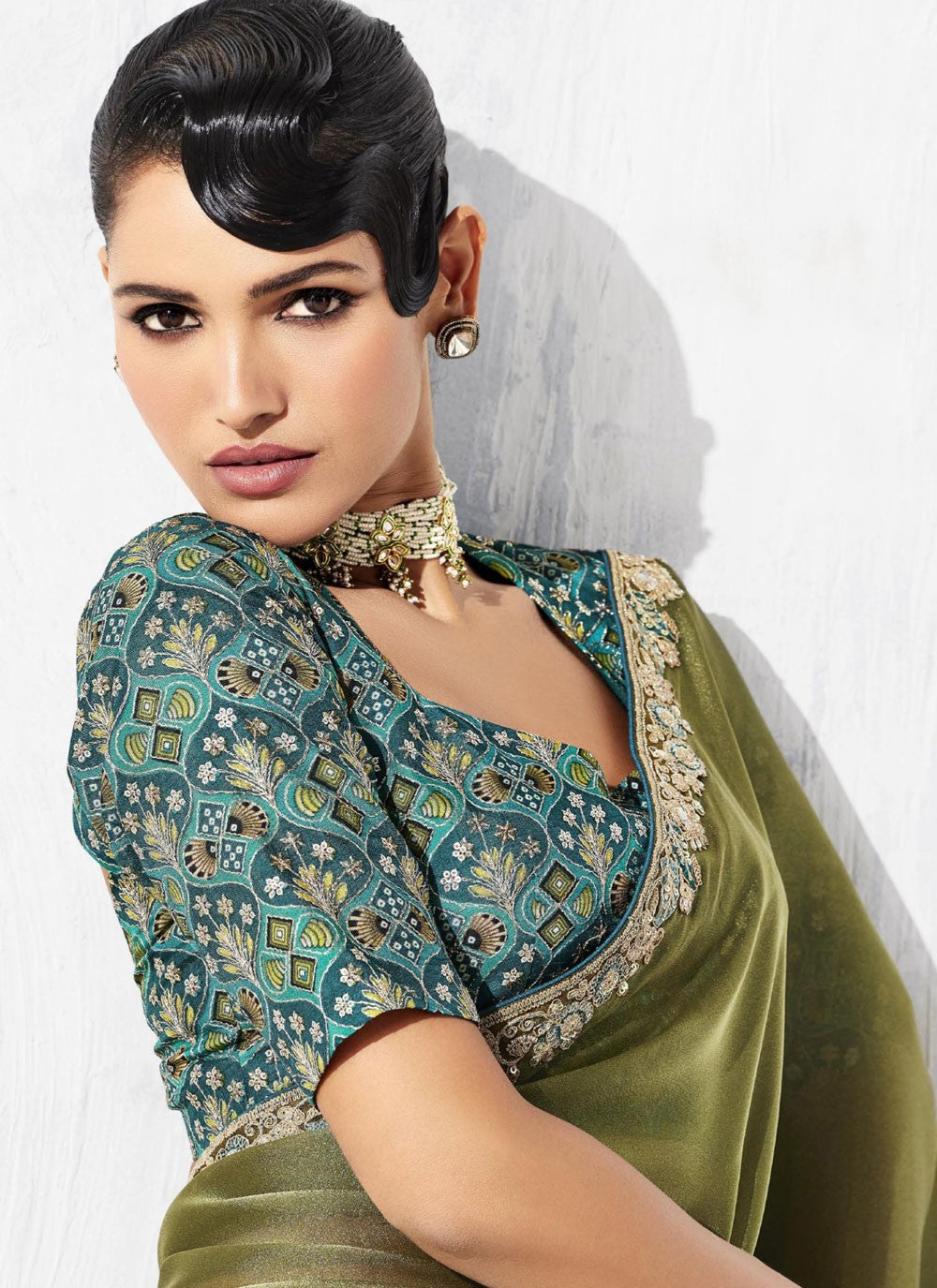 Green Fancy Fabric Classic Saree Border Work, Embroidered S19809