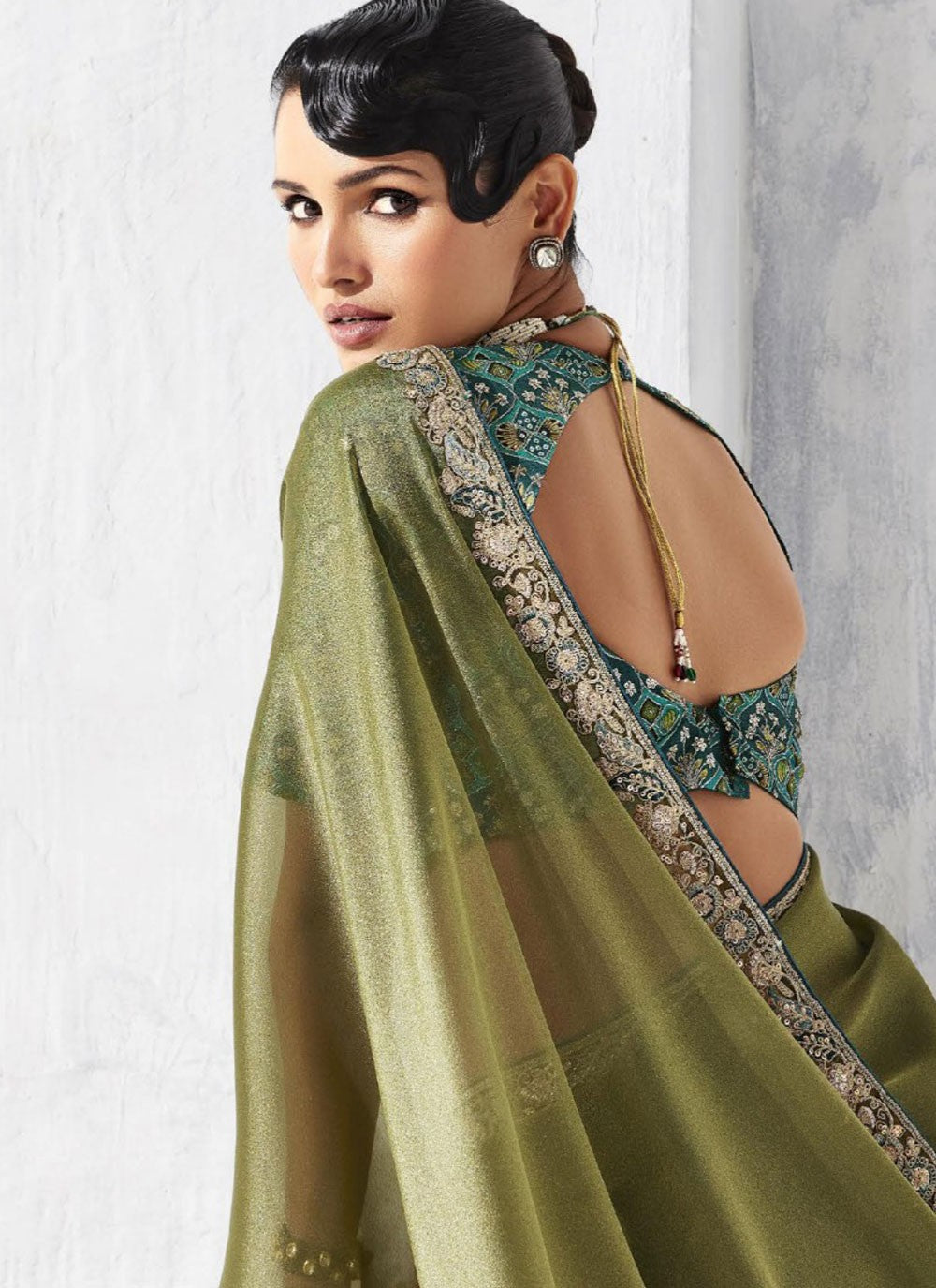 Green Fancy Fabric Classic Saree Border Work, Embroidered S19809