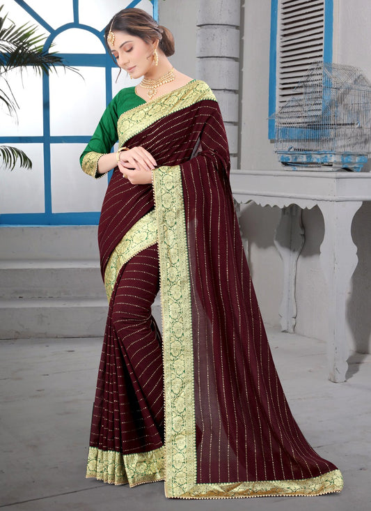 Contemporary Border Work Vichitra Silk Saree - S3701