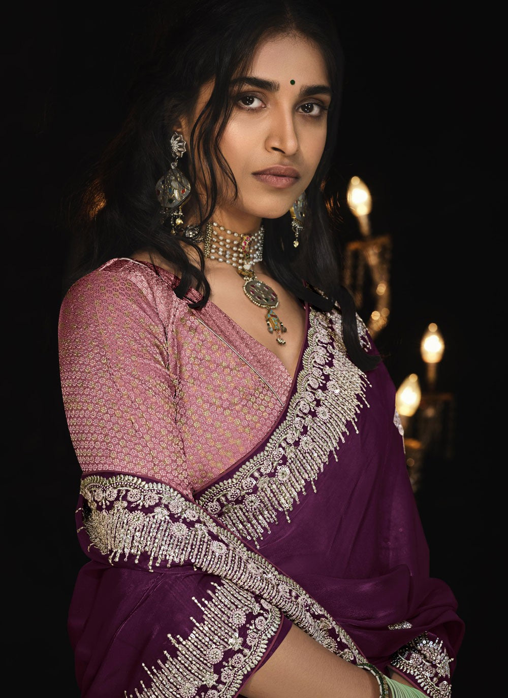 Classic Border Work Silk, Tissue Saree - S7639