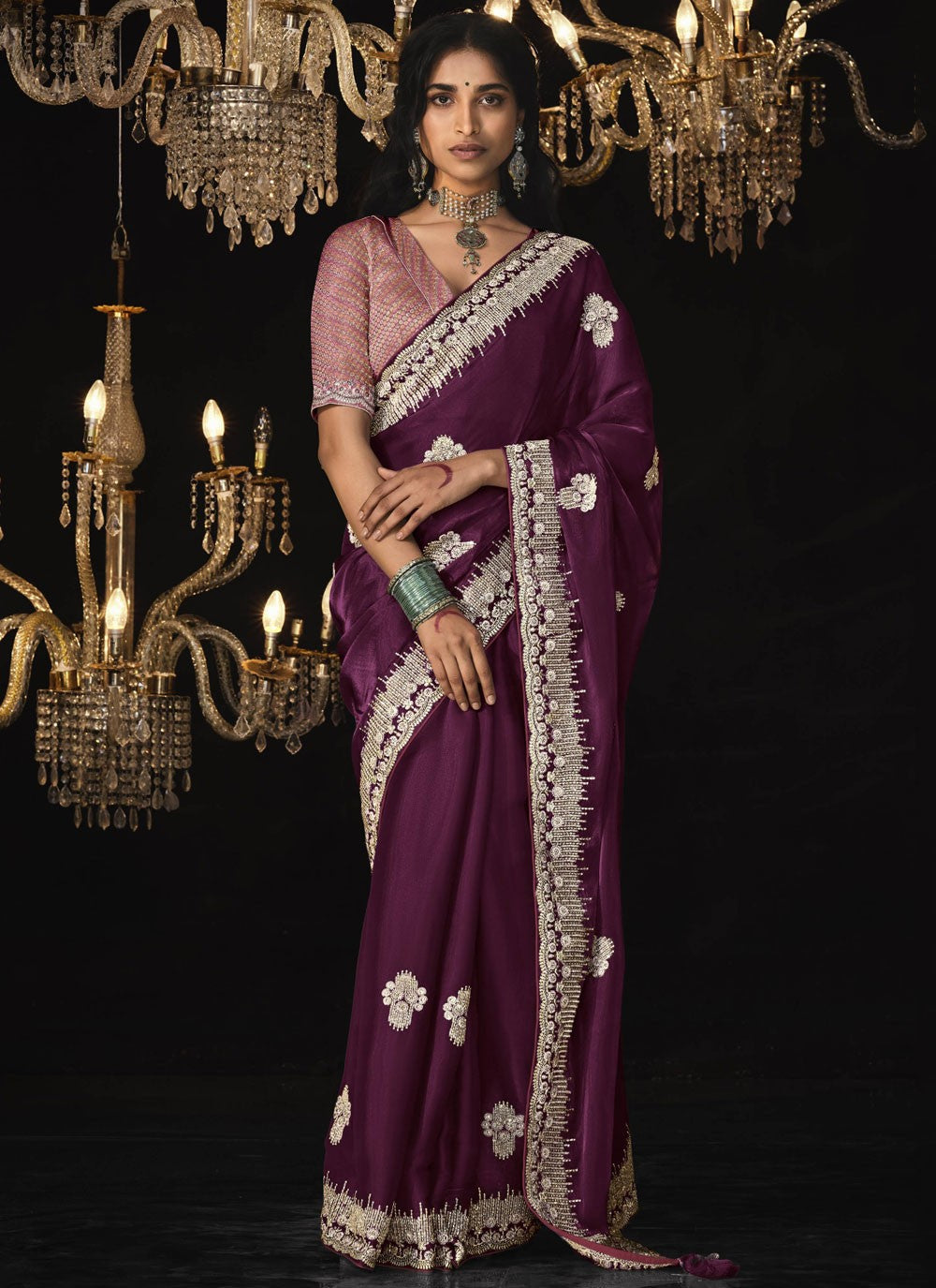 Classic Border Work Silk, Tissue Saree - S7639