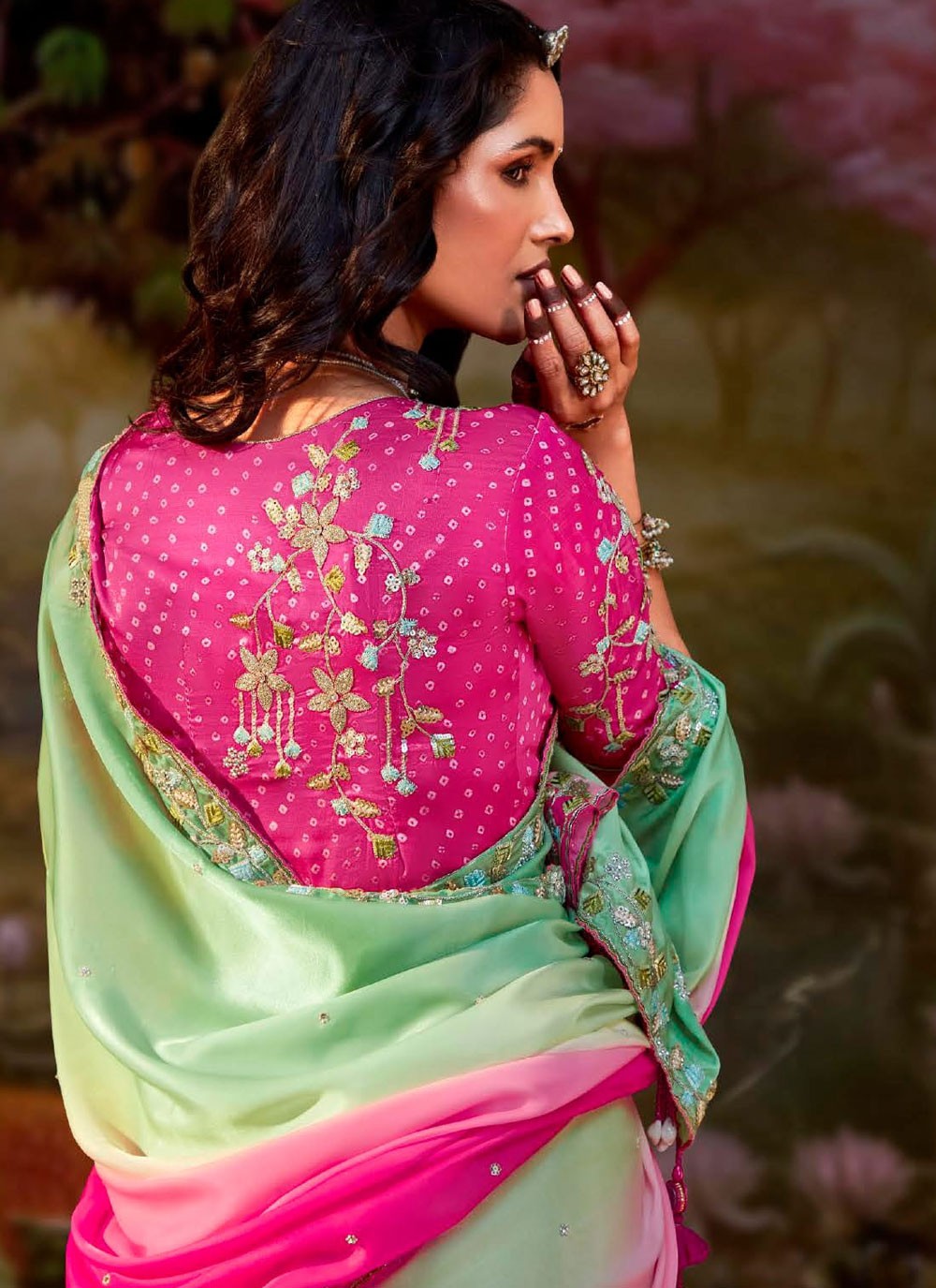 Shaded Border Work Fancy Fabric Saree - S7643