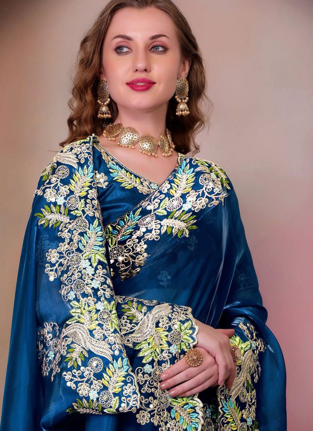Traditional Border Work Teal Jimmy Chu S12942